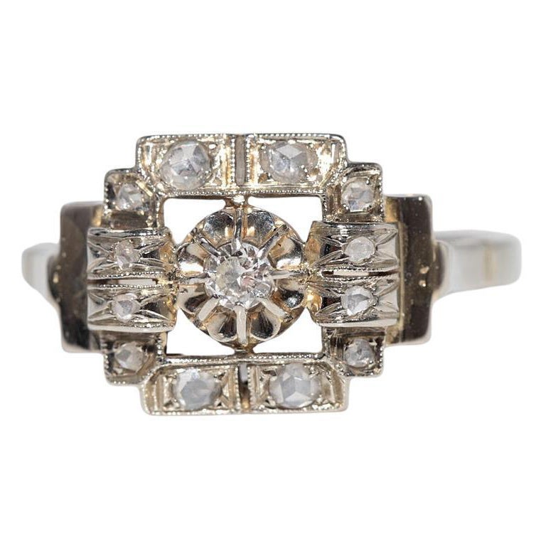 Antique Circa 1920s Art Deco Handcrafted 18k Gold Natural Diamond Ring