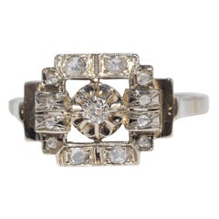 Antique Circa 1920s Art Deco Handcrafted 18k Gold Natural Diamond Ring