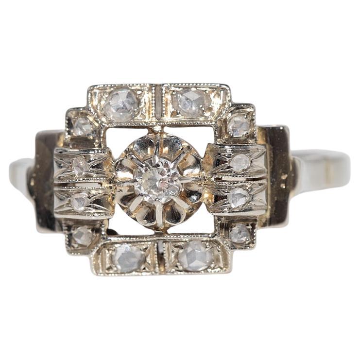 Antique Circa 1920s Art Deco Handcrafted 18k Gold Natural Diamond Ring For Sale