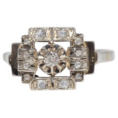 Antique Circa 1920s Art Deco Handcrafted 18k Gold Natural Diamond Ring