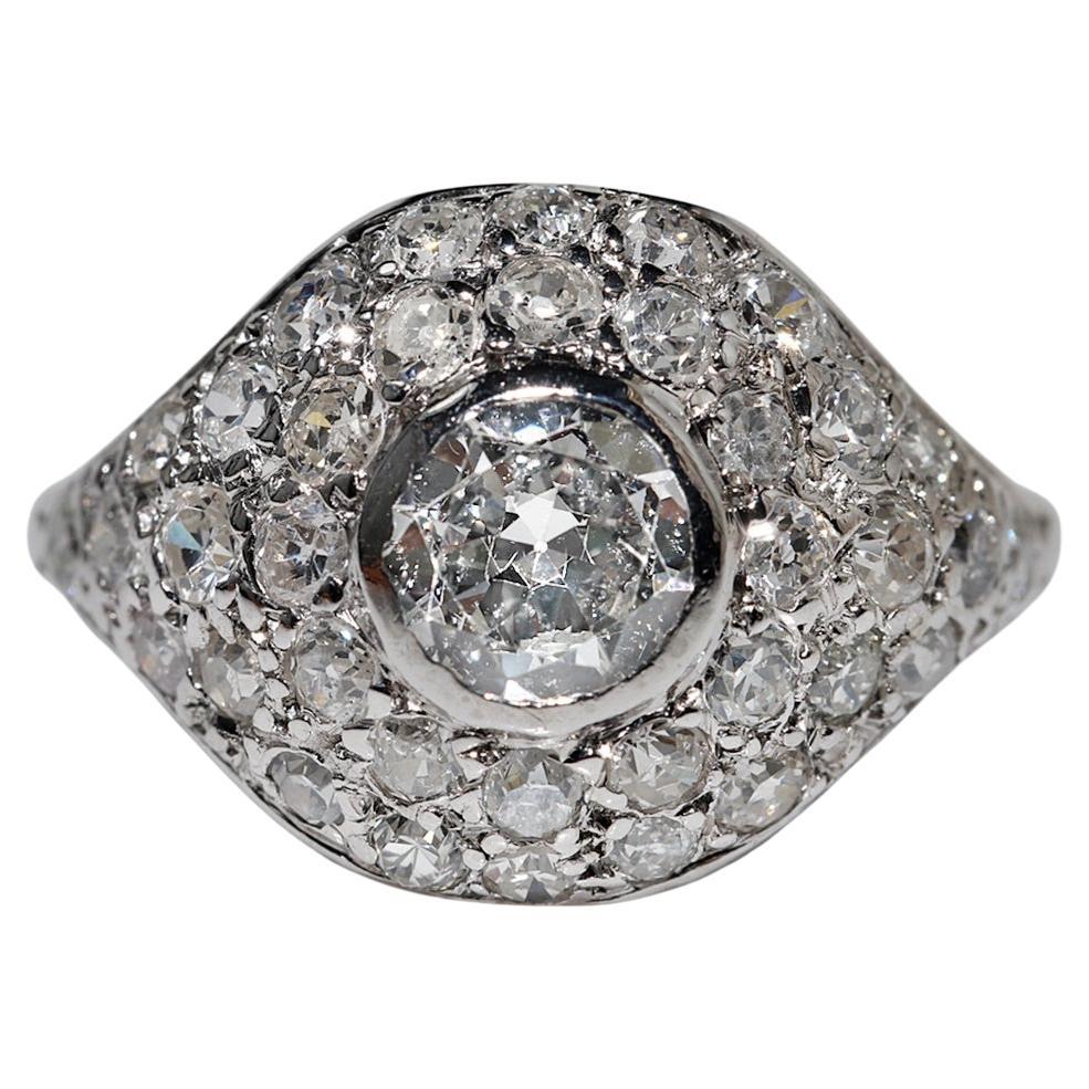 Antique Circa 1920s Art Deco Platinum Natural Diamond Decorated Ring