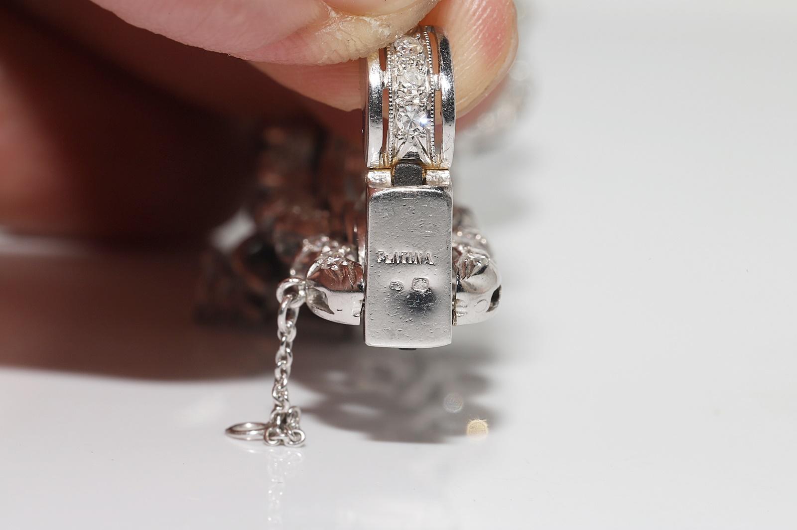 Antike CIRCA 1920s Art Deco Platin natürlichen Diamanten verziert starke Armband 4
