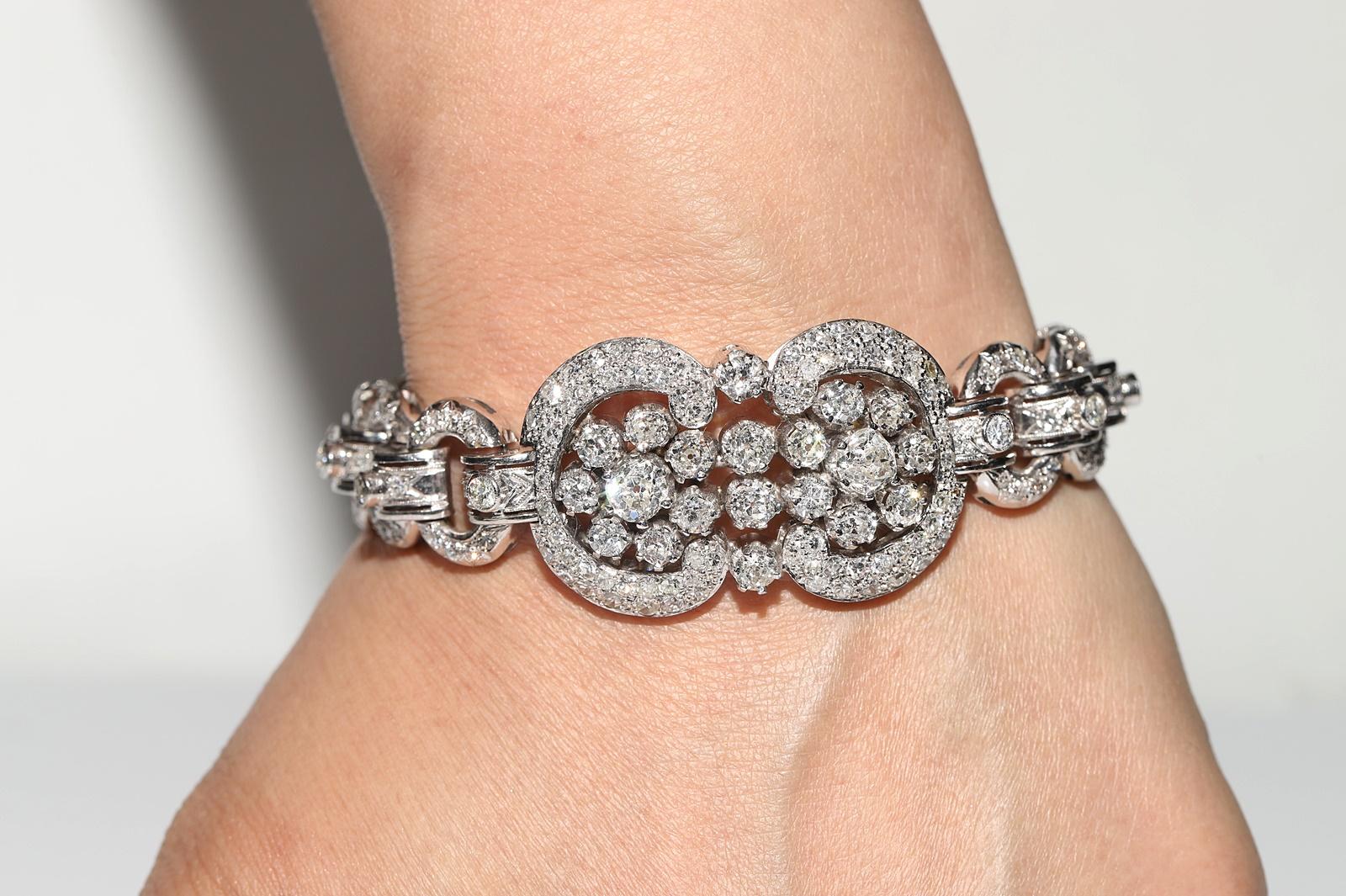 Antike CIRCA 1920s Art Deco Platin natürlichen Diamanten verziert starke Armband 13