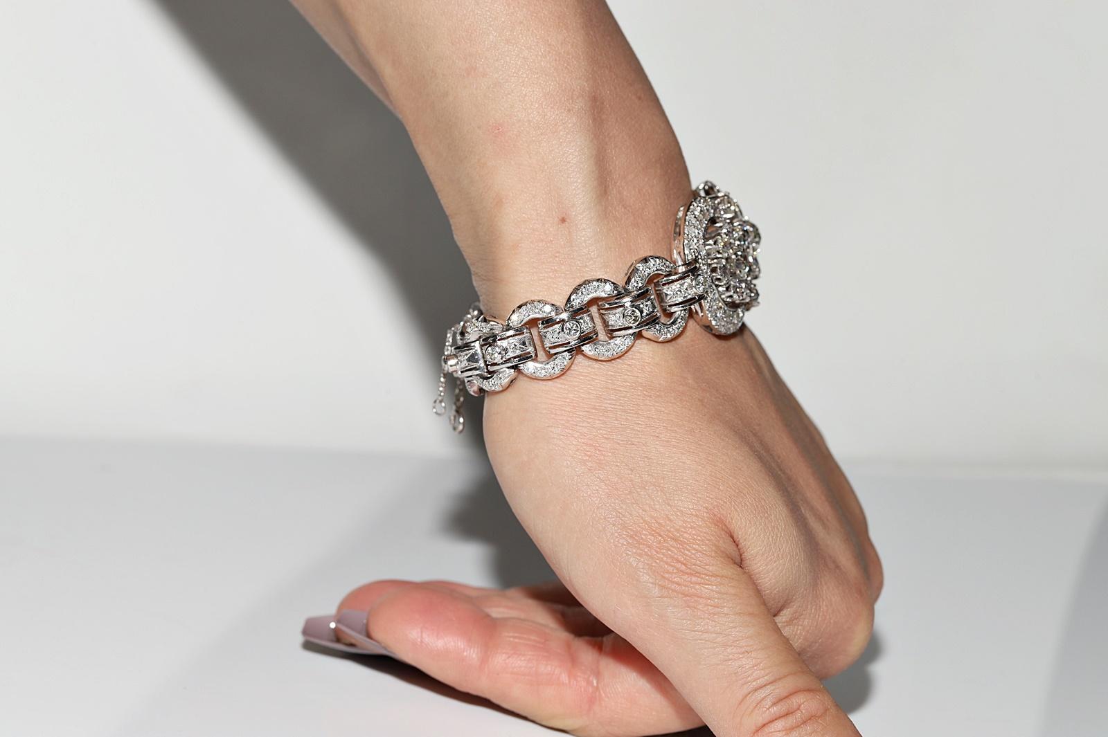 Antike CIRCA 1920s Art Deco Platin natürlichen Diamanten verziert starke Armband 14