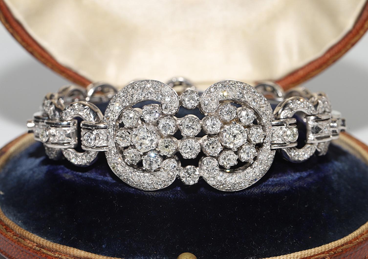 Antike CIRCA 1920s Art Deco Platin natürlichen Diamanten verziert starke Armband (Art déco)