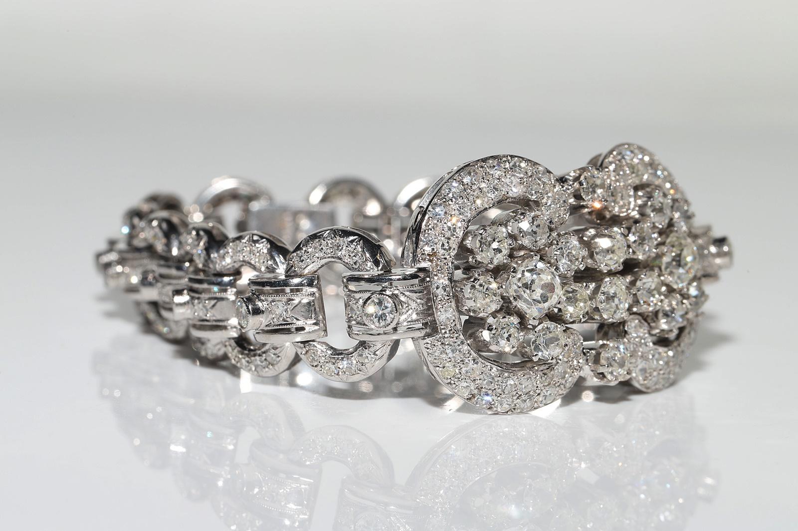 Antike CIRCA 1920s Art Deco Platin natürlichen Diamanten verziert starke Armband 1