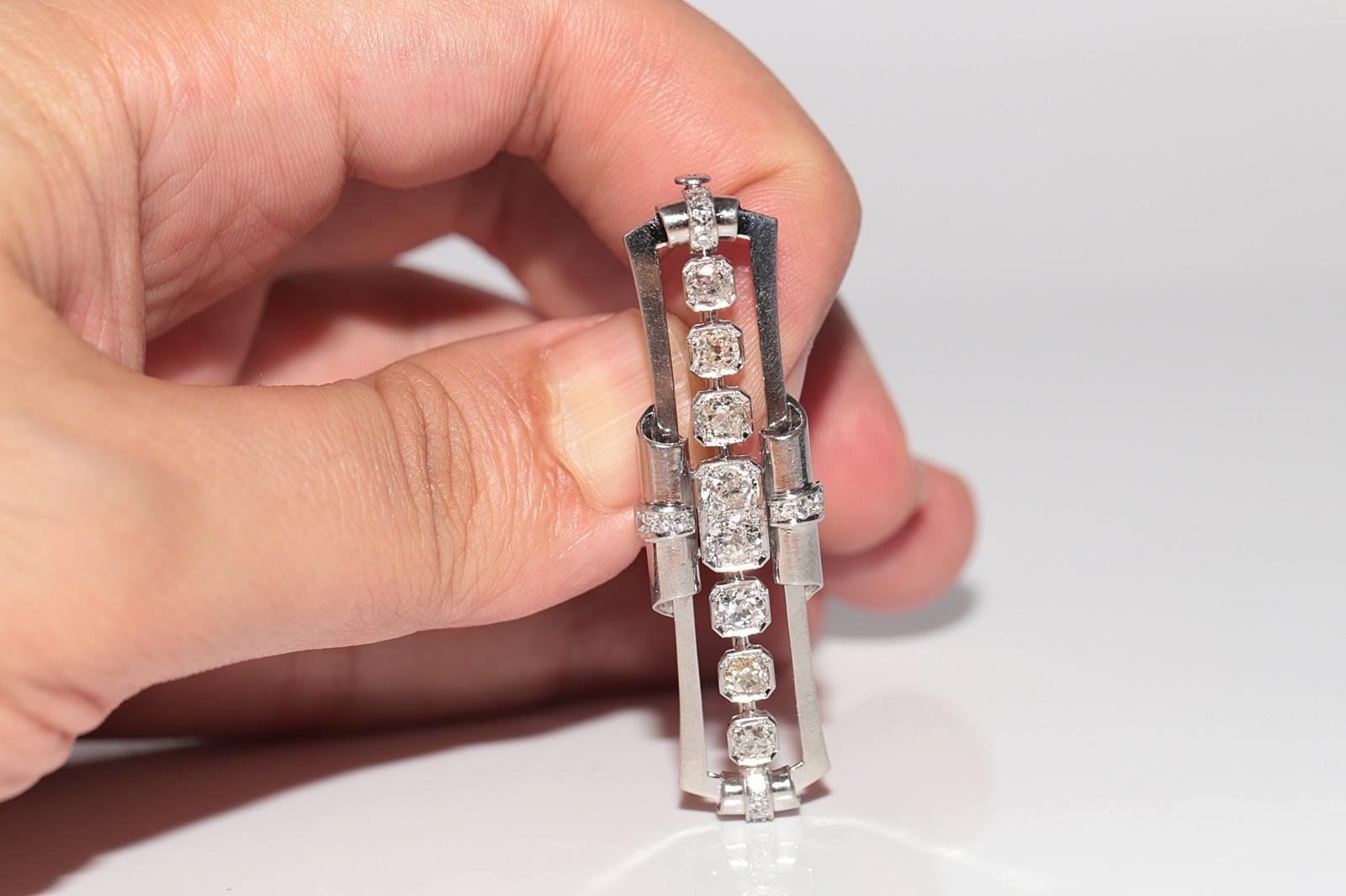 Antique Circa 1920s Art Deco Platinum Natural Old Cut Diamond Decorated Brooch 6