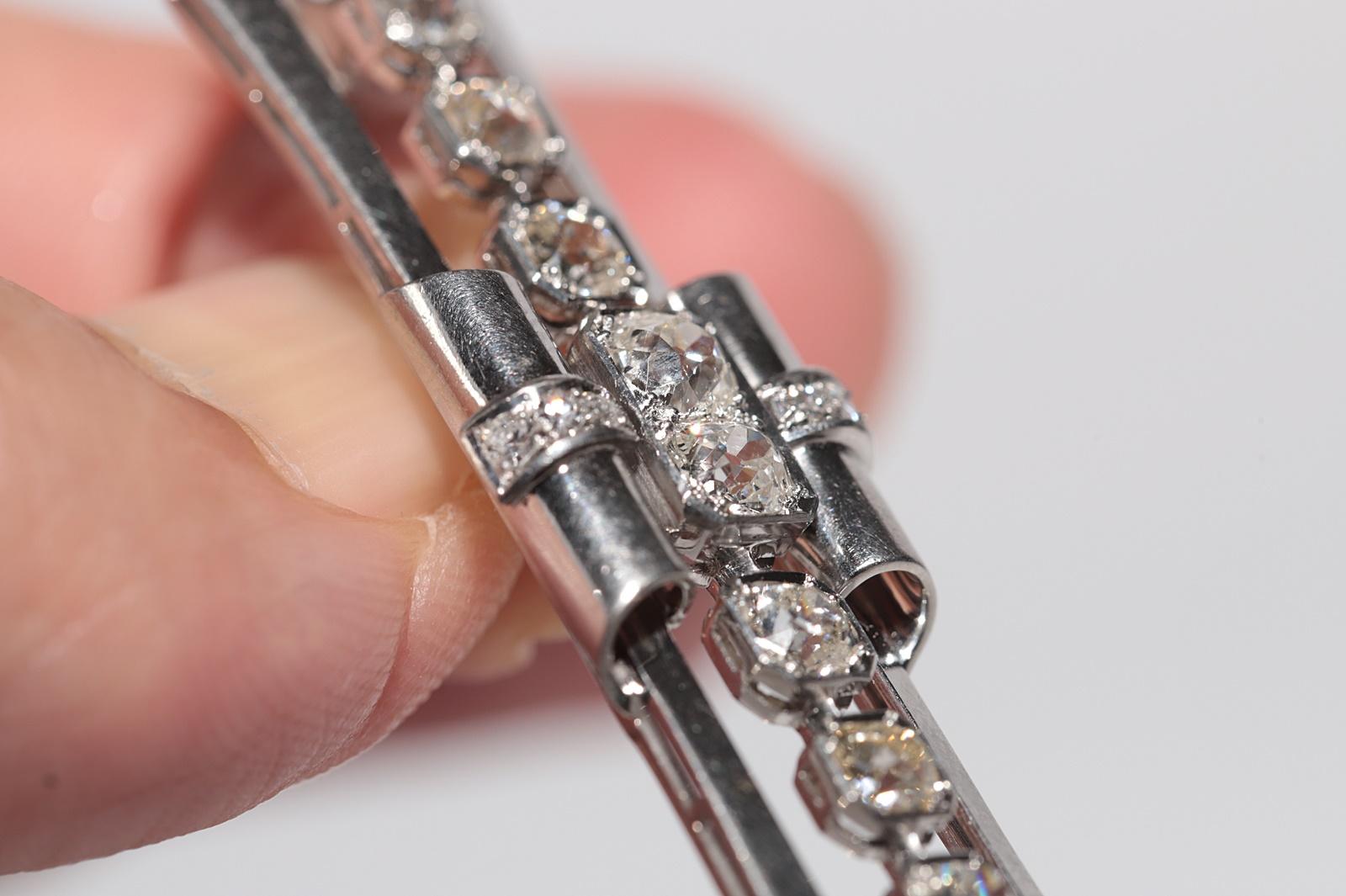 Antique Circa 1920s Art Deco Platinum Natural Old Cut Diamond Decorated Brooch 7
