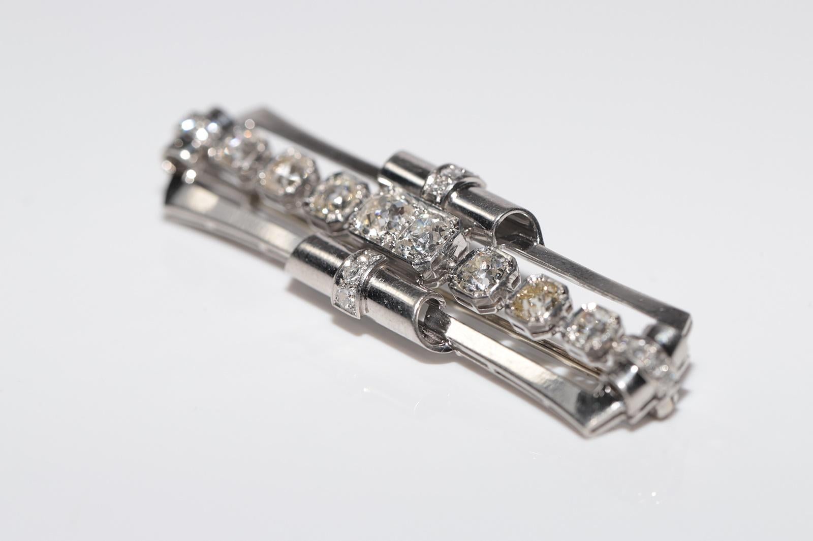 Antique Circa 1920s Art Deco Platinum Natural Old Cut Diamond Decorated Brooch 11