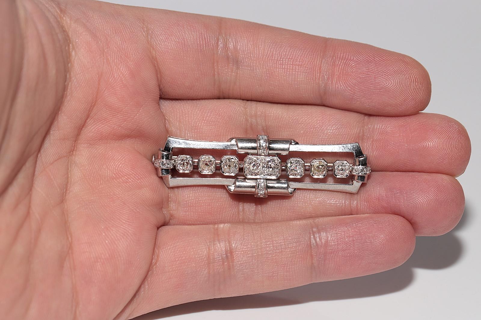 Antique Circa 1920s Art Deco Platinum Natural Old Cut Diamond Decorated Brooch 12