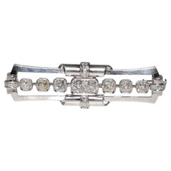 Antique Circa 1920s Art Deco Platinum Natural Old Cut Diamond Decorated Brooch