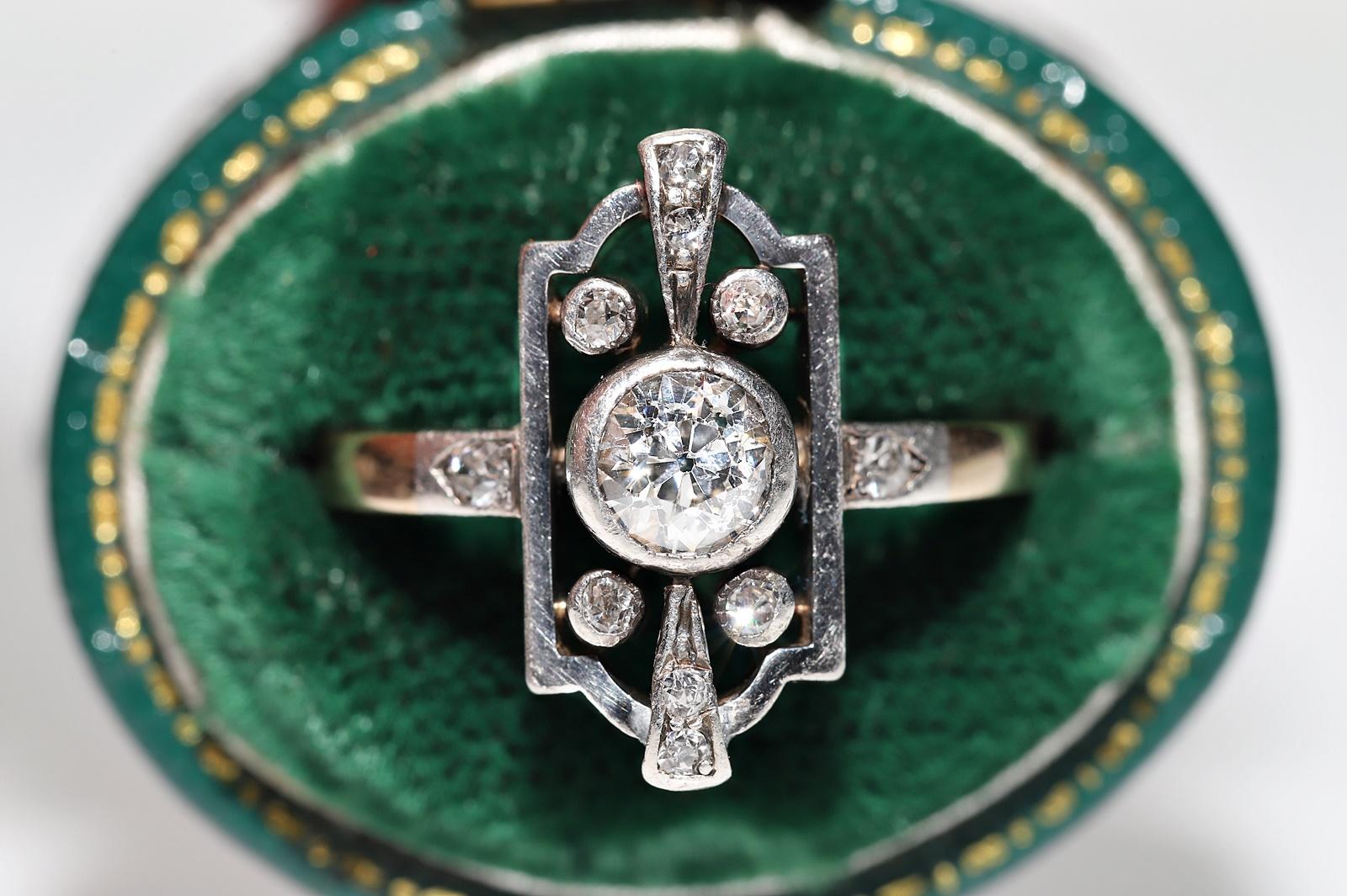 Antique Circa 1920s ArtDeco 14k Gold Top Silver Natural Diamond Navette Ring  In Good Condition For Sale In Fatih/İstanbul, 34