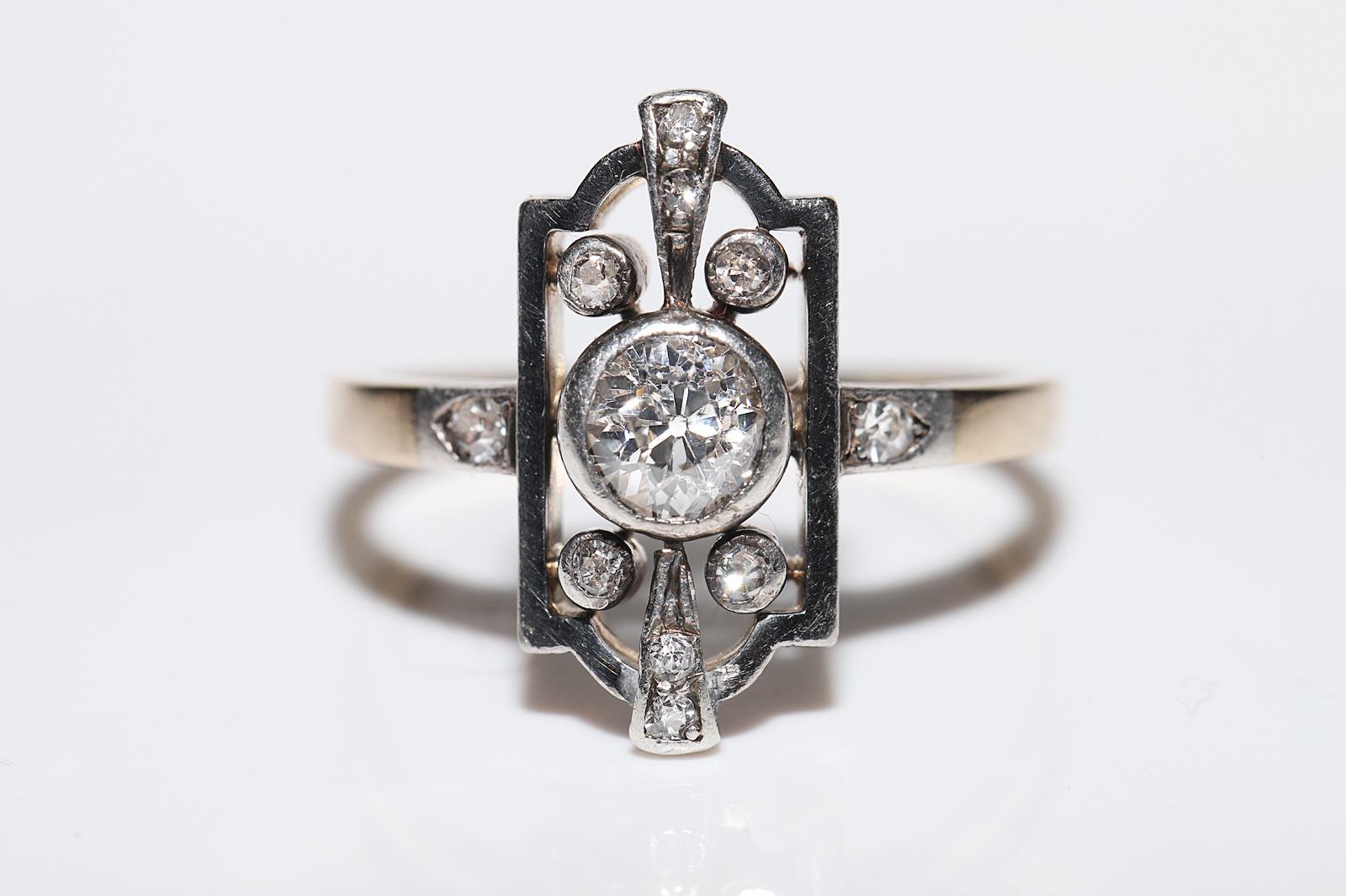 Women's Antique Circa 1920s ArtDeco 14k Gold Top Silver Natural Diamond Navette Ring  For Sale