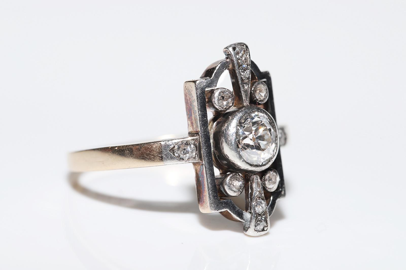 Antique Circa 1920s ArtDeco 14k Gold Top Silver Natural Diamond Navette Ring  For Sale 1