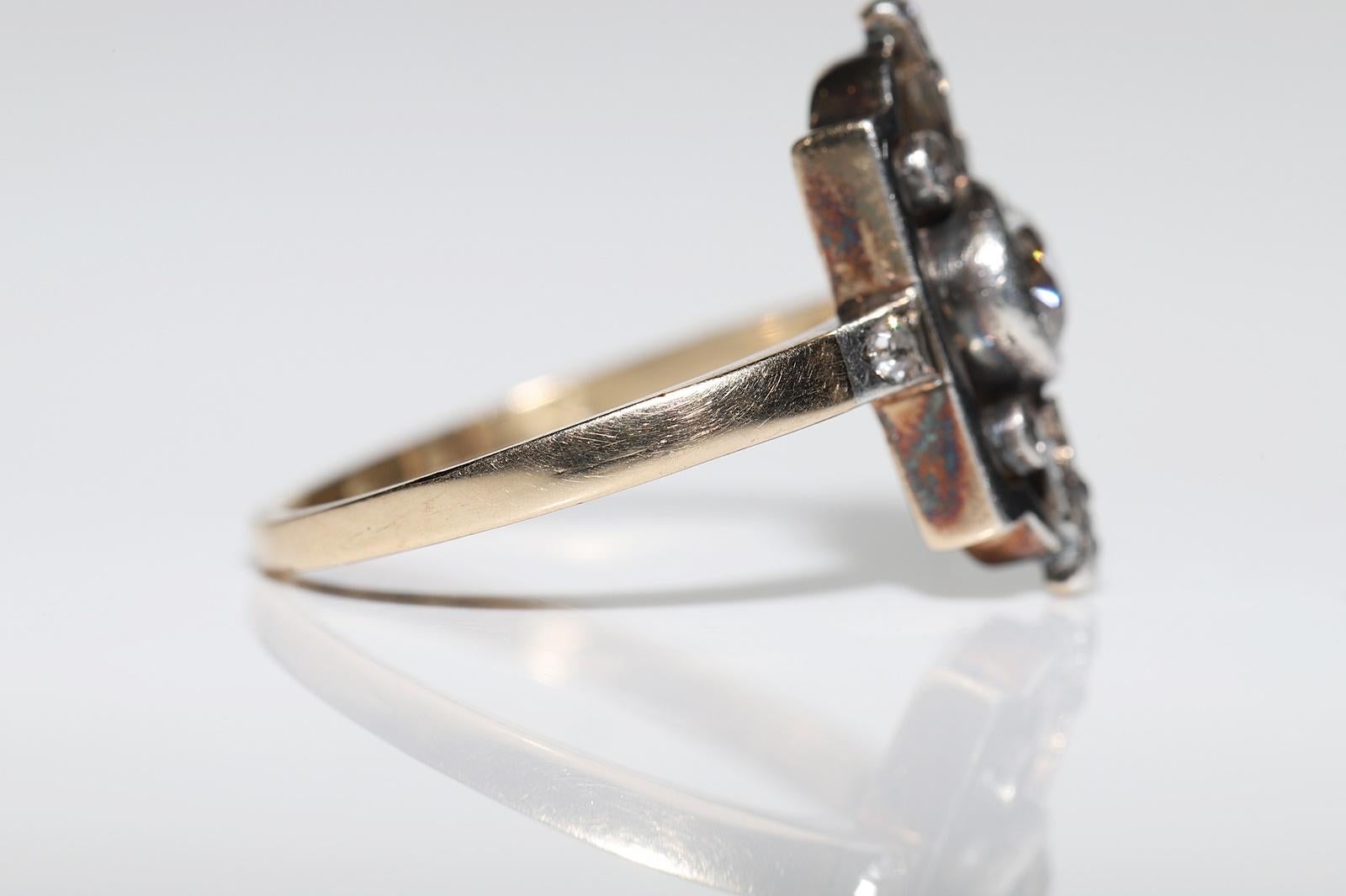 Antique Circa 1920s ArtDeco 14k Gold Top Silver Natural Diamond Navette Ring  For Sale 2