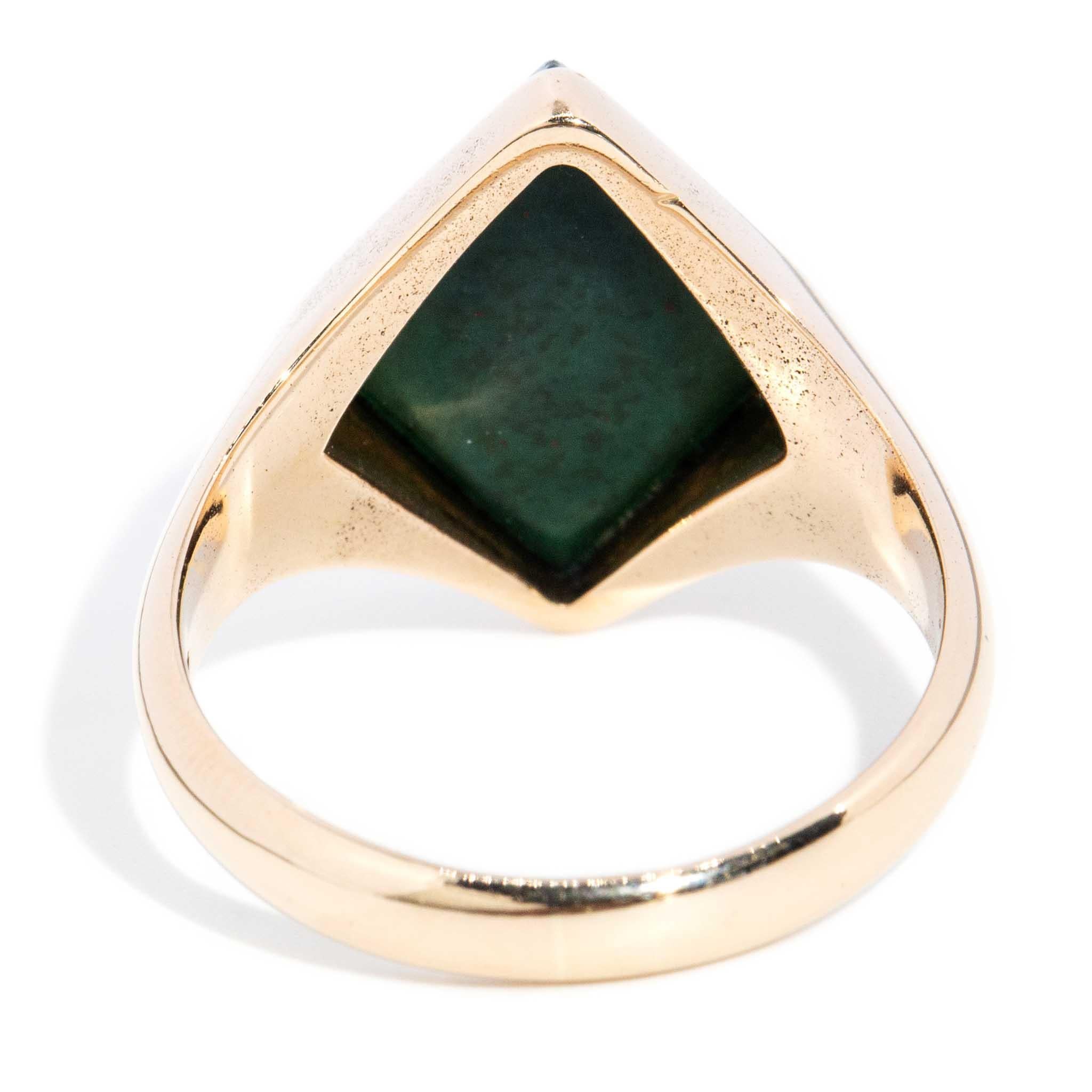 Antique Circa 1920s Bloodstone Signet Ring 15 Carat Rose Gold For Sale 3