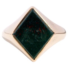 Antique Circa 1920s Bloodstone Signet Ring 15 Carat Rose Gold
