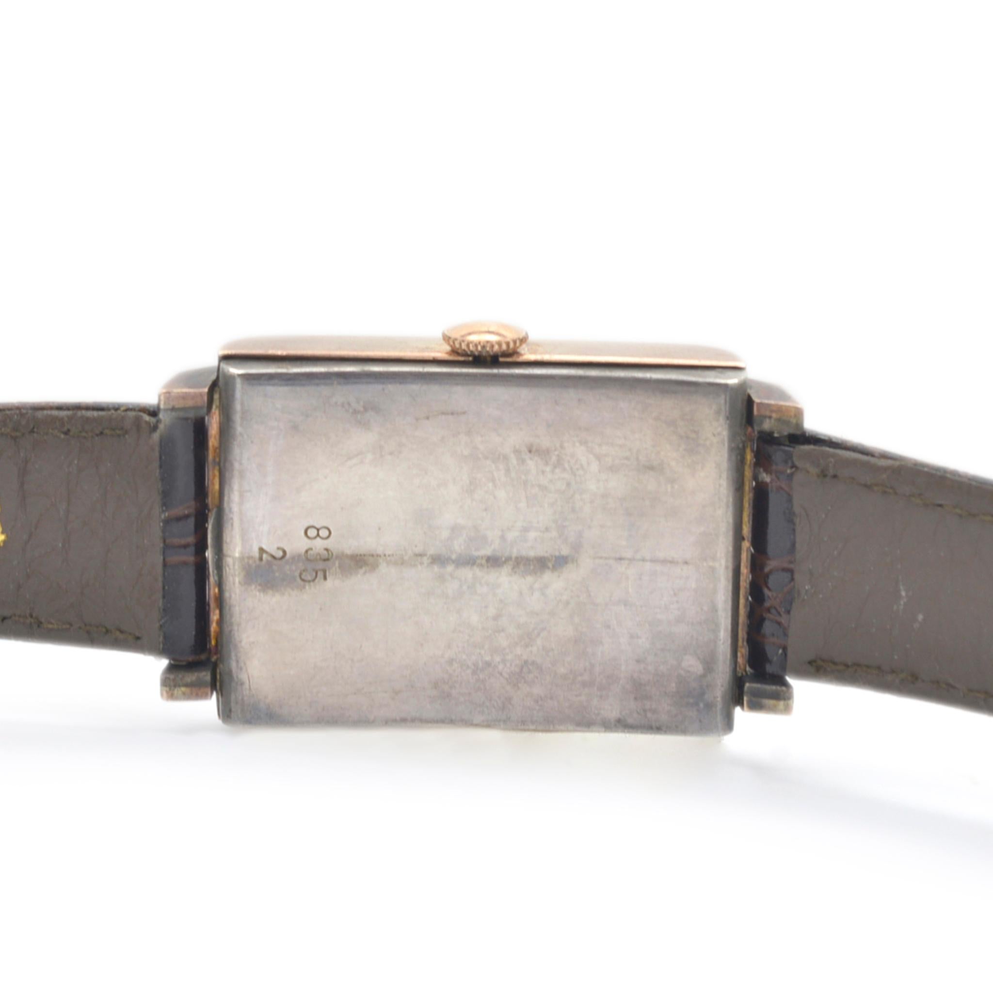 Men's Antique Circa 1920’s Bremen 14K Rose Gold Sterling Silver Back Manual Wind Watch