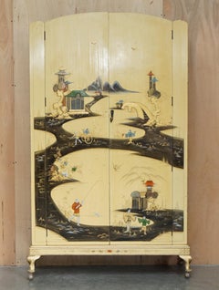 ANTIQUE CIRCA 1920's CHINESE CHINOISERIE HAND PAINTED WARDROBE PART OF SUITE