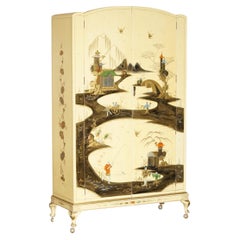 ANTIQUE CIRCA 1920's CHINESE CHINOISERIE HAND PAINTED WARDROBE PART OF SUITE