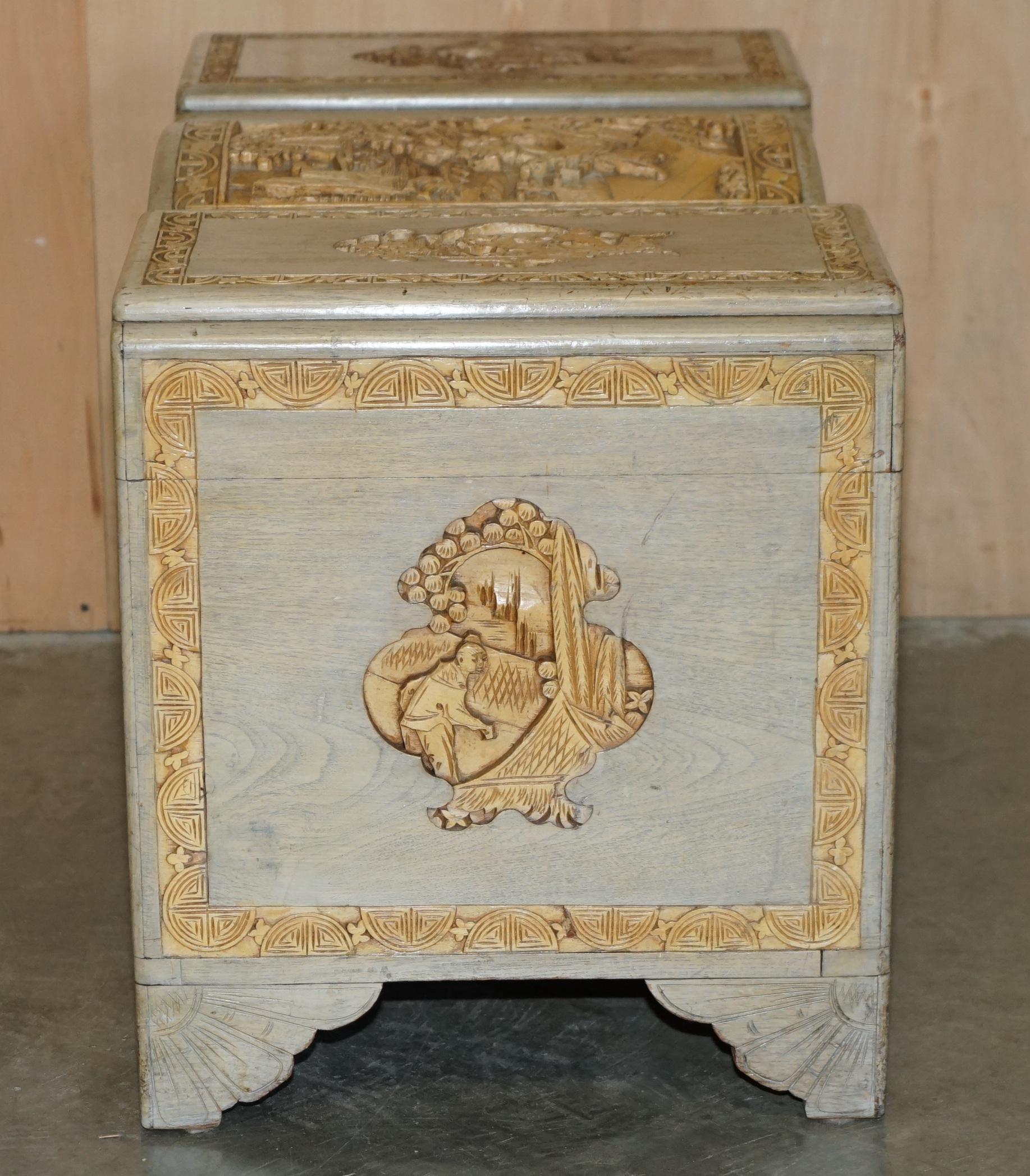 ANTIQUE CIRCA 1920er CHINESE EXPORT HEAVILY CARved CAMPHOR WOOD LINEN TOY CHEST im Angebot 2