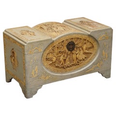 ANTIQUE CIRCA 1920's CHINESE EXPORT HEAVILY CARVED CAMPHOR WOOD LINEN TOY CHEST