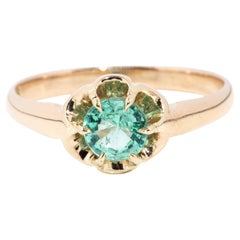 Vintage Circa 1920s Emerald Solitaire "Gypsy" Setting Ring 15 Carat Yellow Gold