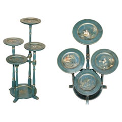 ANTIQUE CIRCA 1920'S GREEN CHINESE CHINOISERIE CAKE STAND PART OF A LARGE SUiTE