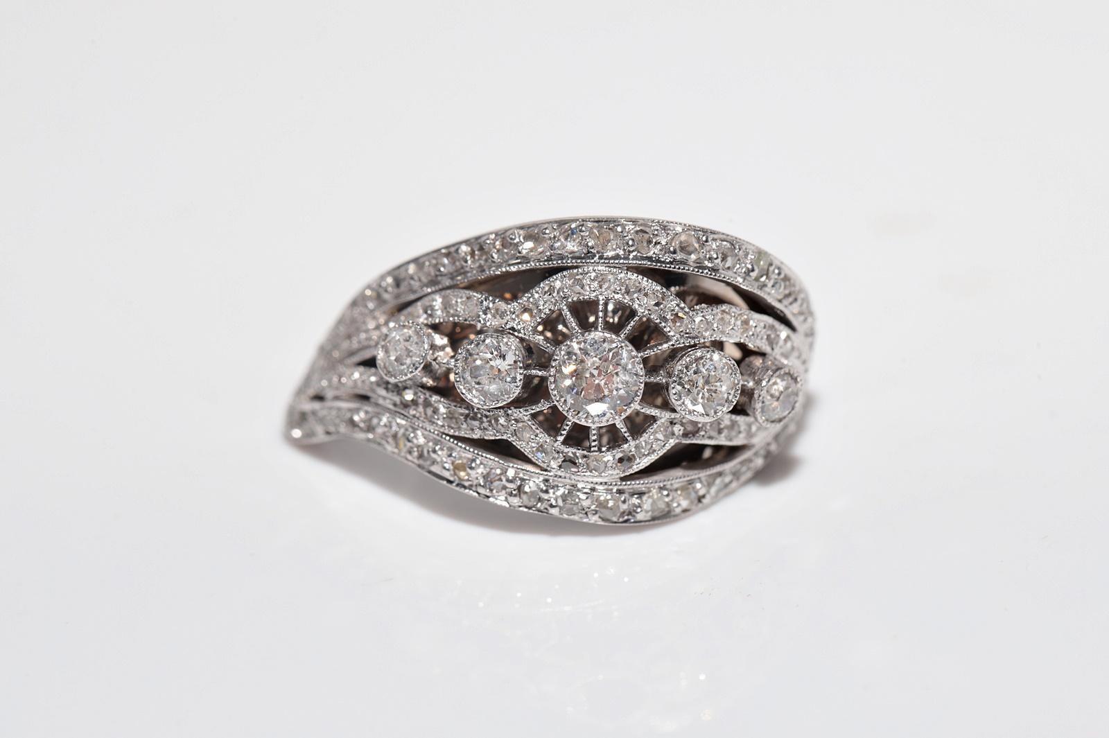 Antike CIRCA 1920er Jahre Handgefertigte Art Deco 18k Gold Natural Diamond Ring (Rosenschliff) im Angebot