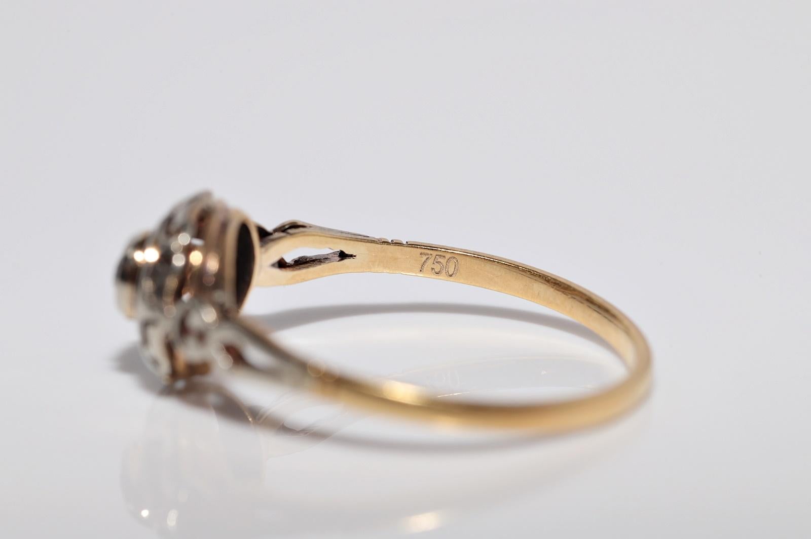 Bague solitaire ancienne des années 1920, fabriquée à la main en or 18 carats avec diamants naturels en vente 4