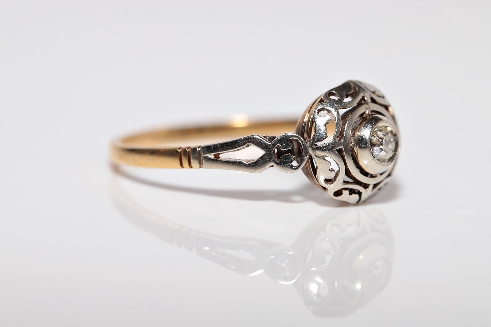 Bague solitaire ancienne des années 1920, fabriquée à la main en or 18 carats avec diamants naturels Bon état - En vente à Fatih/İstanbul, 34