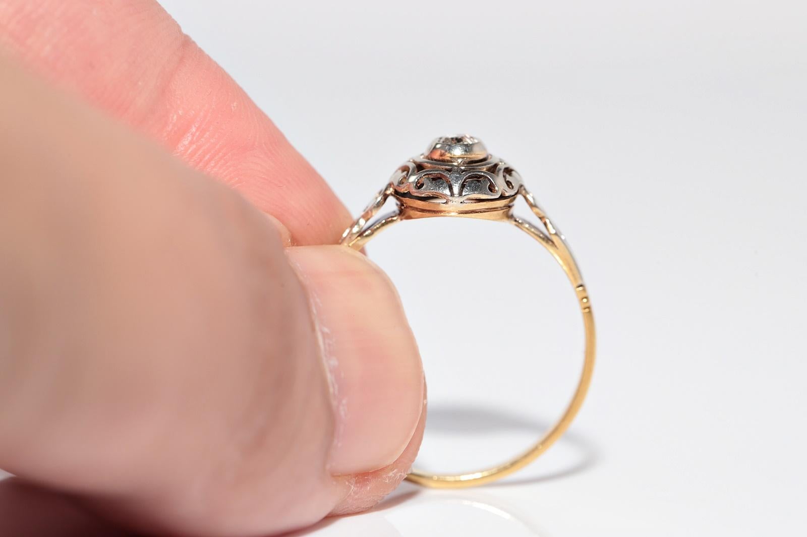 Bague solitaire ancienne des années 1920, fabriquée à la main en or 18 carats avec diamants naturels en vente 1