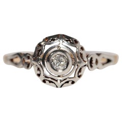 Antiguo Anillo Solitario de Diamantes Naturales de Oro de 18 quilates hecho a mano circa 1920