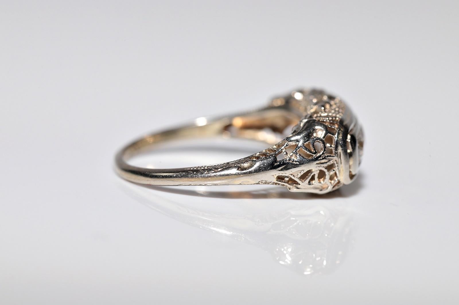 Ancienne bague Art déco des années 1920, fabriquée à la main en or 18 carats avec diamants naturels en vente 6