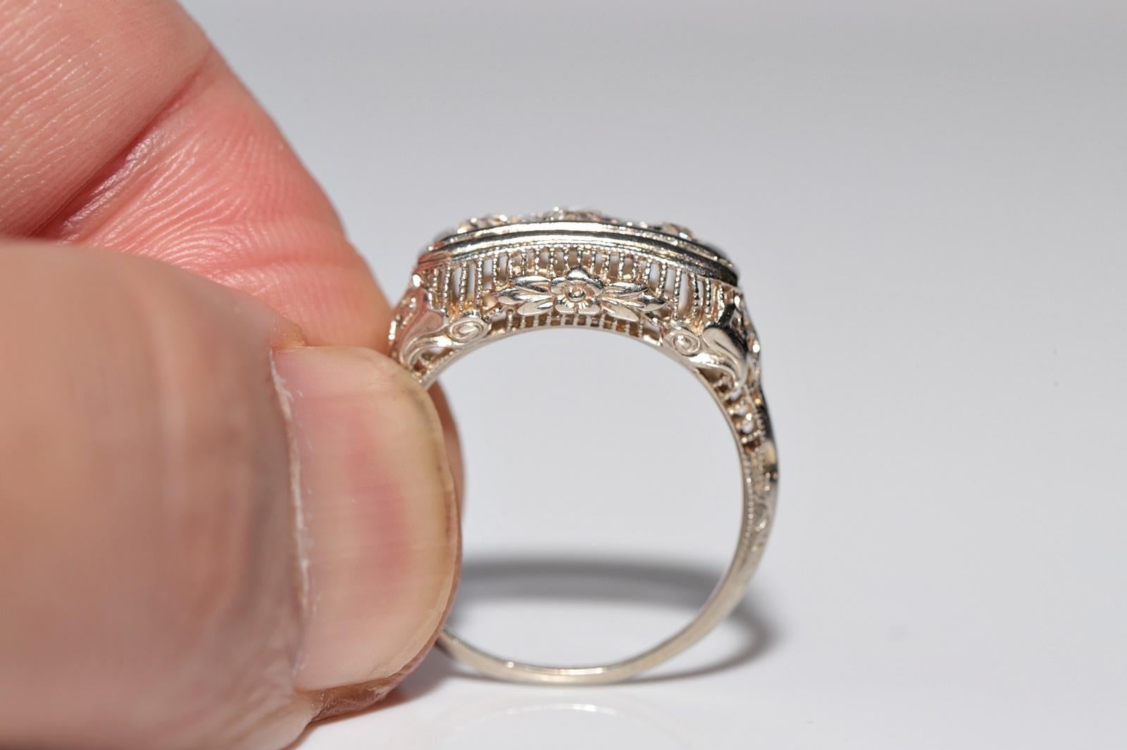 Ancienne bague Art déco des années 1920, fabriquée à la main en or 18 carats avec diamants naturels en vente 7