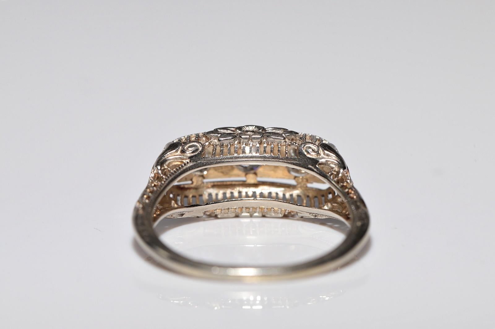 Ancienne bague Art déco des années 1920, fabriquée à la main en or 18 carats avec diamants naturels en vente 8