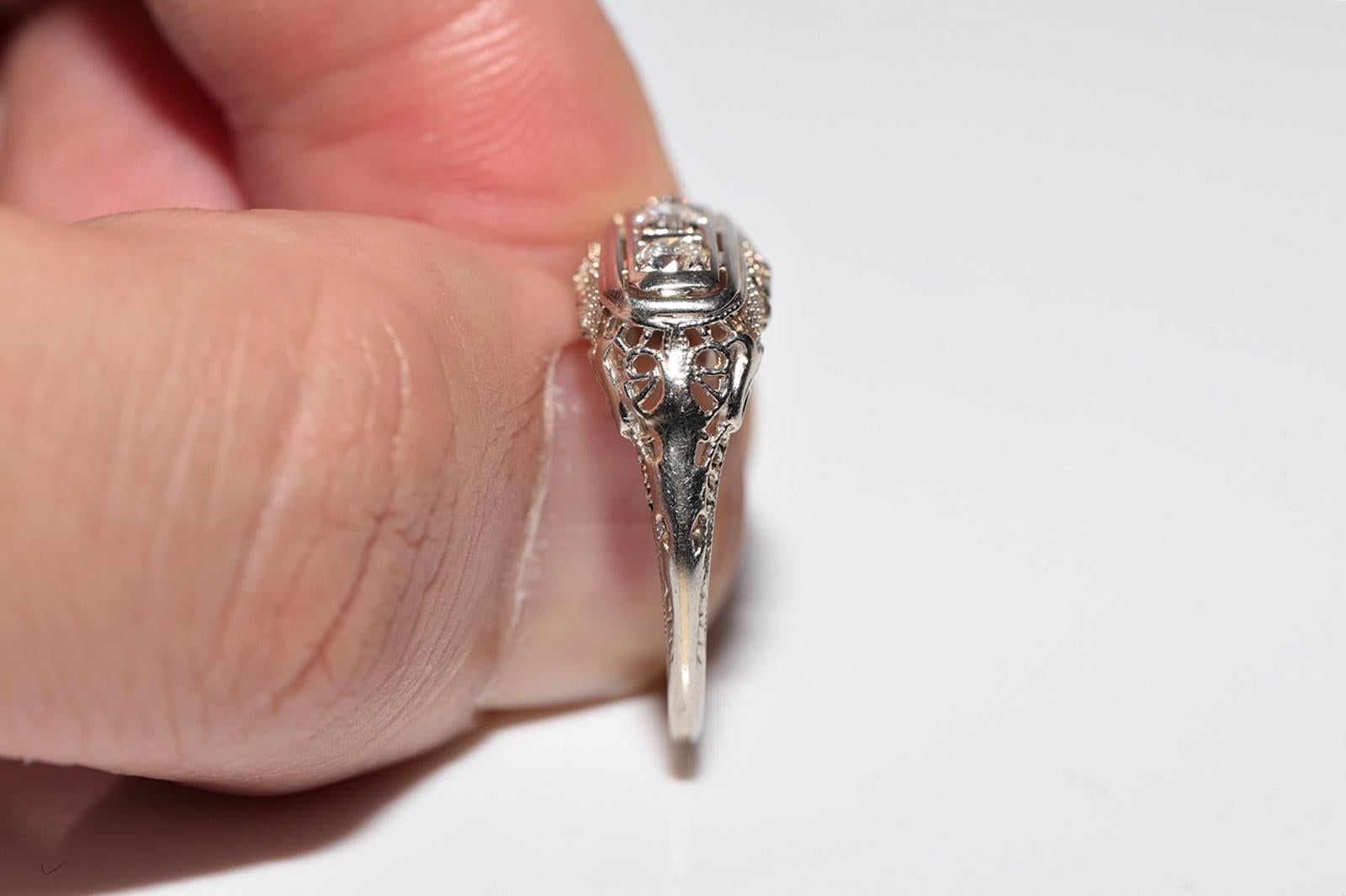 Ancienne bague Art déco des années 1920, fabriquée à la main en or 18 carats avec diamants naturels en vente 11