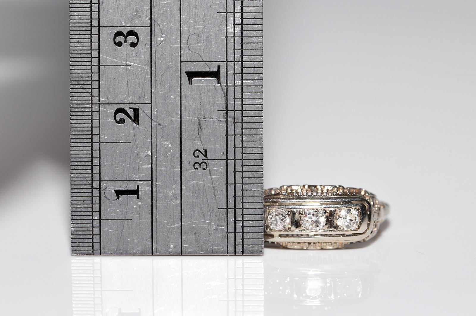 Ancienne bague Art déco des années 1920, fabriquée à la main en or 18 carats avec diamants naturels en vente 12