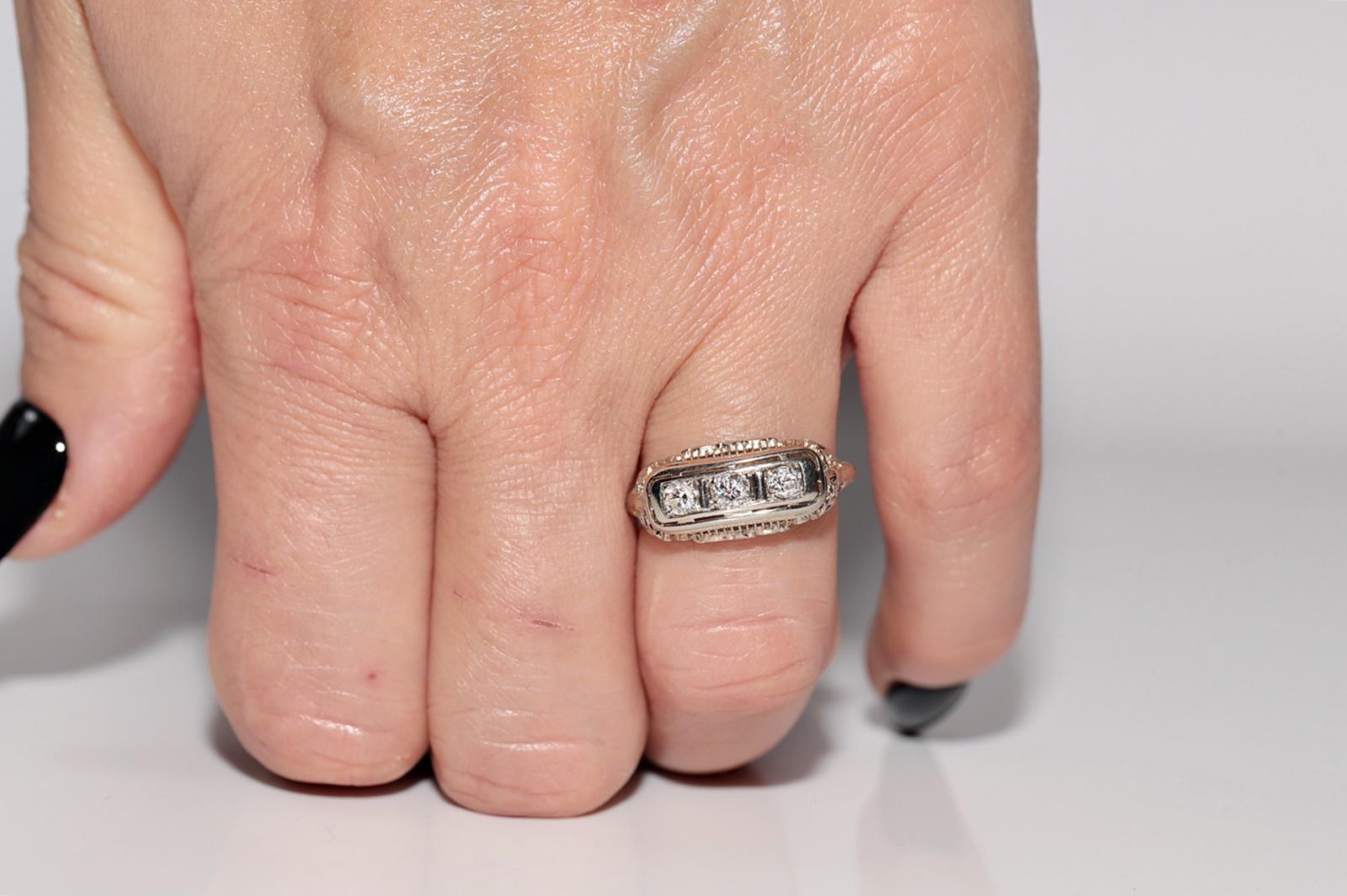 Taille vieille mine Ancienne bague Art déco des années 1920, fabriquée à la main en or 18 carats avec diamants naturels en vente