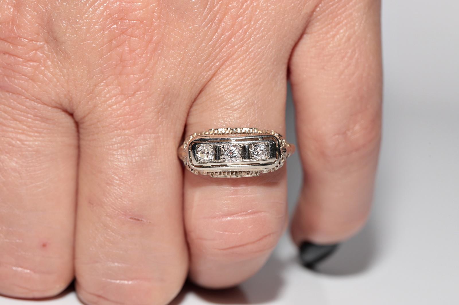 Ancienne bague Art déco des années 1920, fabriquée à la main en or 18 carats avec diamants naturels Bon état - En vente à Fatih/İstanbul, 34