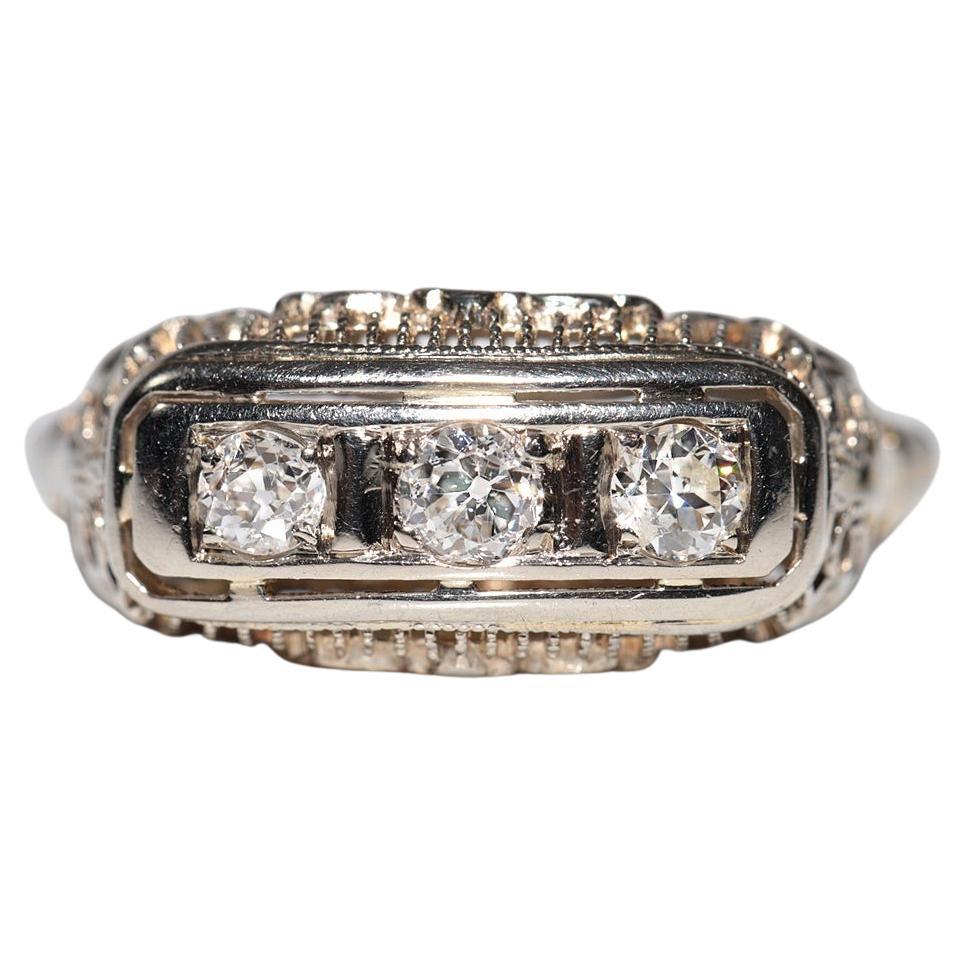 Ancienne bague Art déco des années 1920, fabriquée à la main en or 18 carats avec diamants naturels