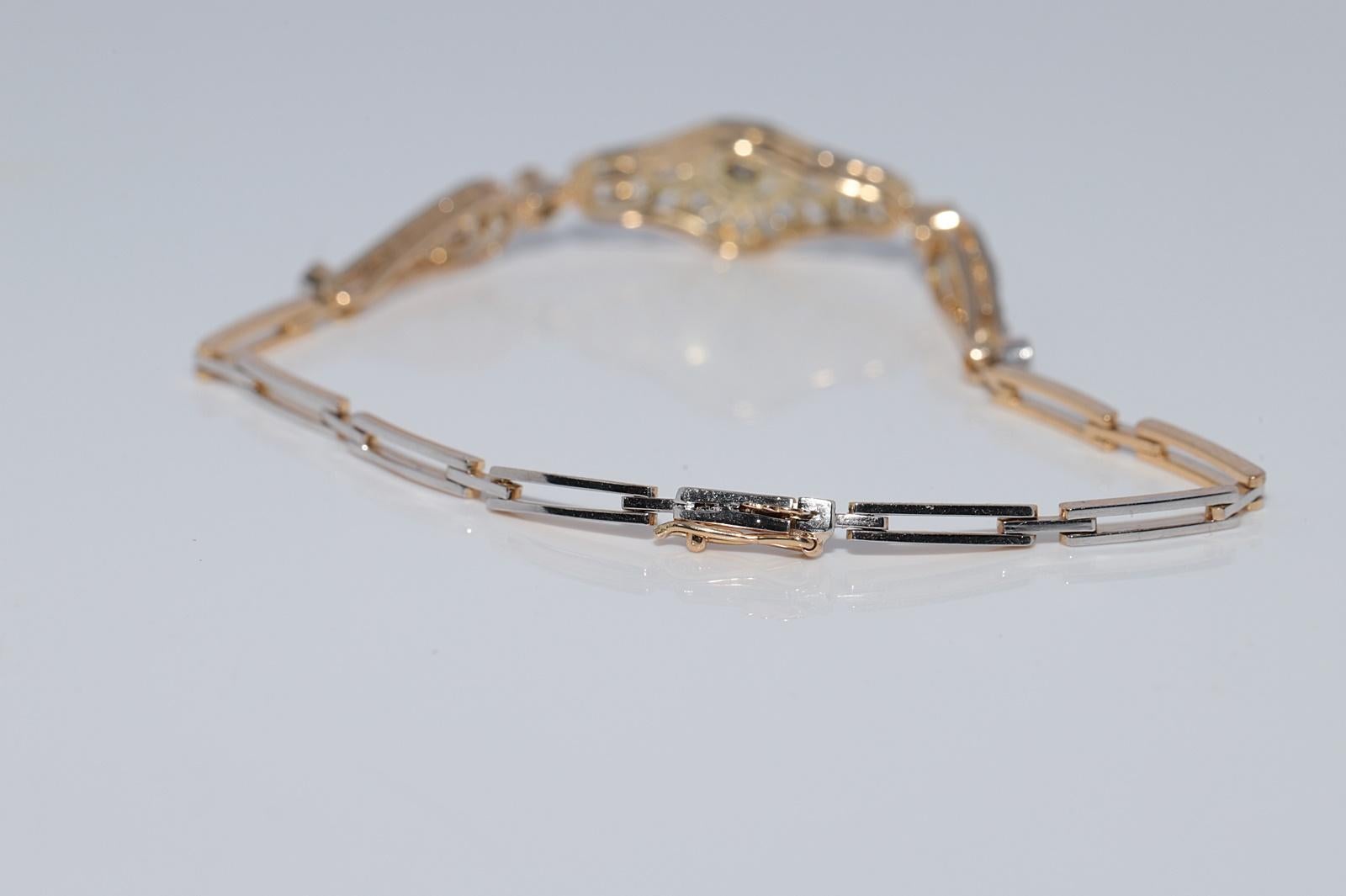 Antike CIRCA 1920er Jahre handgefertigt Art Deco 18k Gold natürlichen Diamant-Armband im Angebot 5