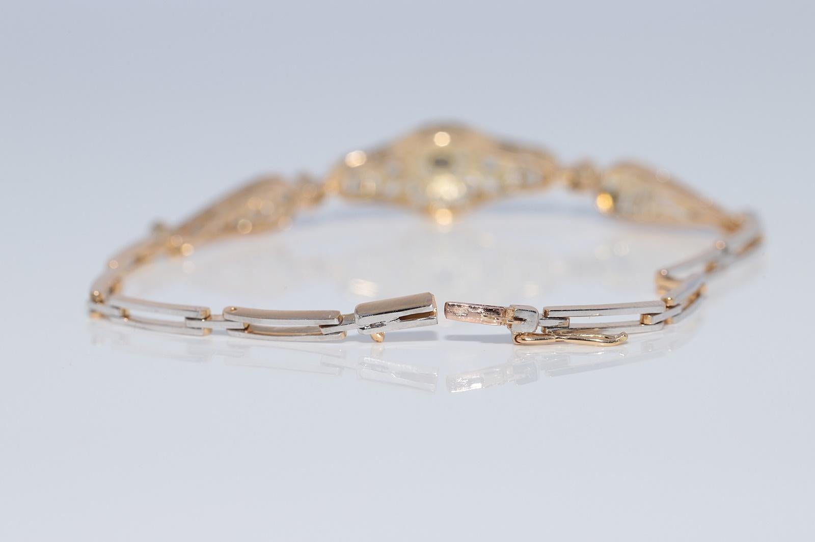 Antike CIRCA 1920er Jahre handgefertigt Art Deco 18k Gold natürlichen Diamant-Armband im Angebot 8