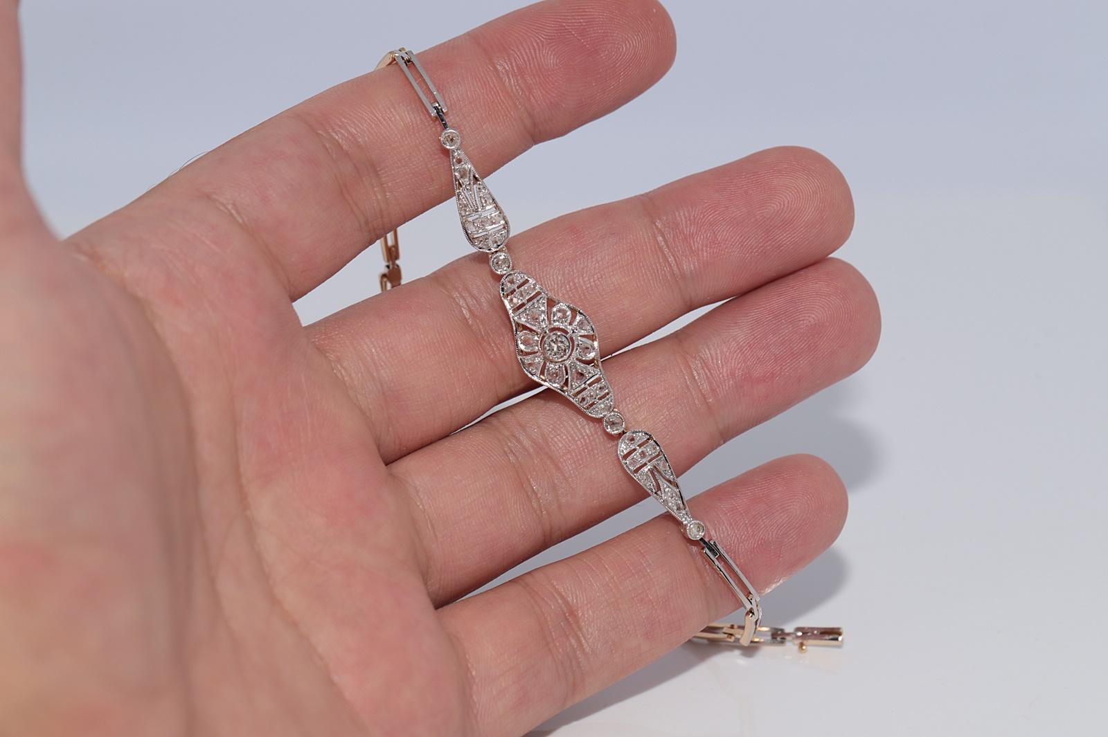 Antike CIRCA 1920er Jahre handgefertigt Art Deco 18k Gold natürlichen Diamant-Armband im Angebot 10
