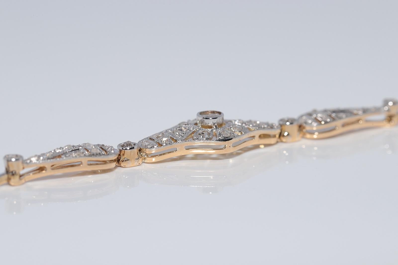 Antike CIRCA 1920er Jahre handgefertigt Art Deco 18k Gold natürlichen Diamant-Armband im Angebot 13