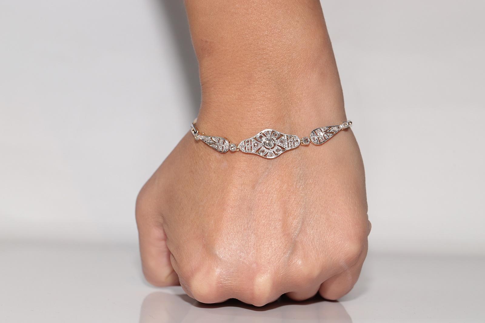 Antike CIRCA 1920er Jahre handgefertigt Art Deco 18k Gold natürlichen Diamant-Armband im Angebot 14