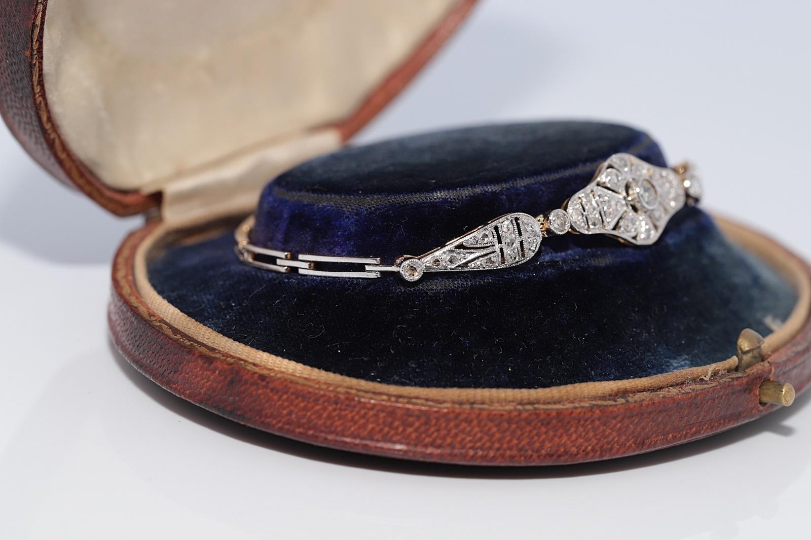 Antike CIRCA 1920er Jahre handgefertigt Art Deco 18k Gold natürlichen Diamant-Armband im Zustand „Gut“ im Angebot in Fatih/İstanbul, 34