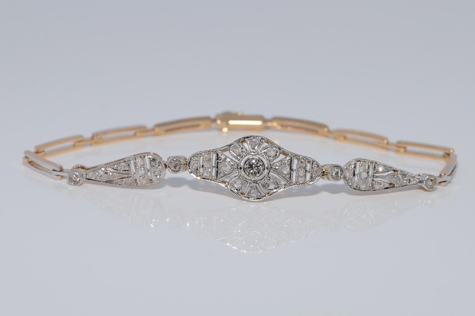 Antike CIRCA 1920er Jahre handgefertigt Art Deco 18k Gold natürlichen Diamant-Armband Damen im Angebot