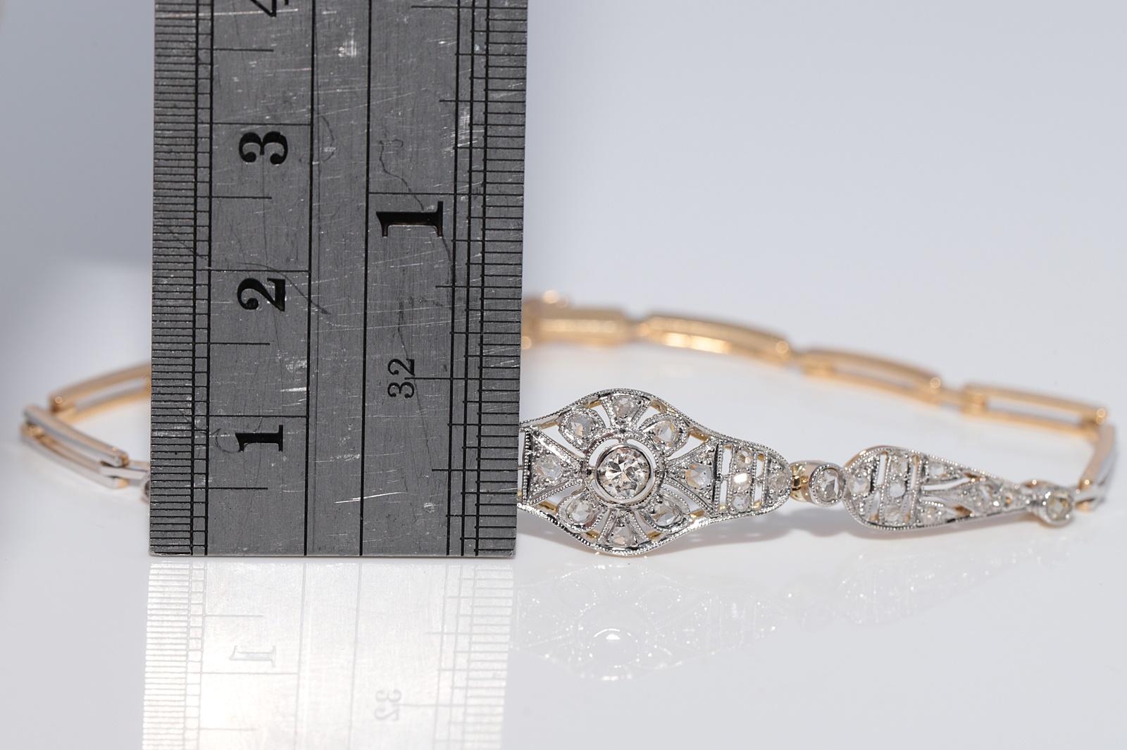 Antike CIRCA 1920er Jahre handgefertigt Art Deco 18k Gold natürlichen Diamant-Armband im Angebot 1