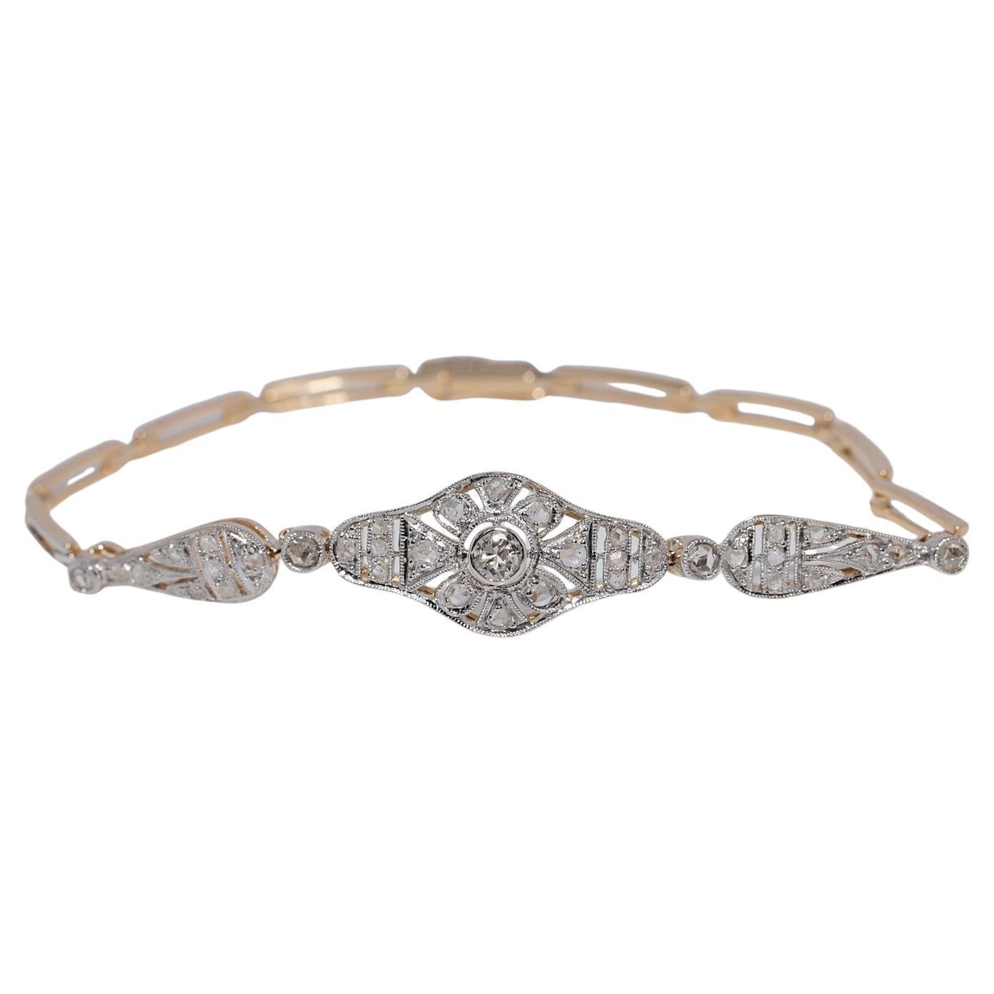 Antique Circa 1920s Handcrafted Art Deco 18k Gold Natural Diamond Bracelet